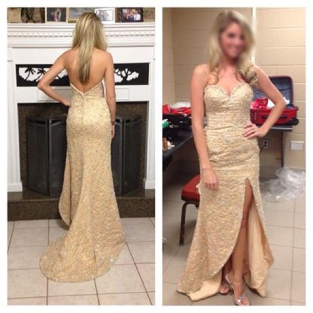 Champagne/Gold Crown Collections size 2 gown